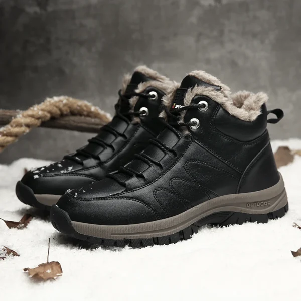 Super Warm Men's Waterproof Leather Boots High Quality Non-slip Sneakers Original Work Shoes Outdoor Male Hiking Boots Winter - Image 2