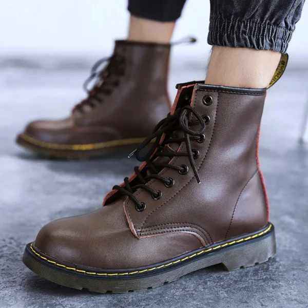 Men Genuine Leather Classic Six Hole Boots Fashion British Style Riding Short Ankle Boots Outdoor Boots Size 35-48 Women's Boot - Image 4