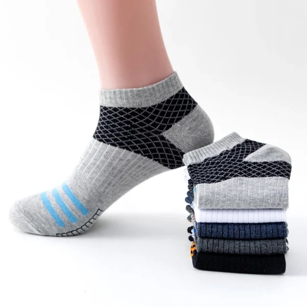 5 Pairs Low Cut Men Socks Spring Summer Breathable Sports Socks Male Short Ankle Athletic Socks Thin Cut grid Sokken - Image 3