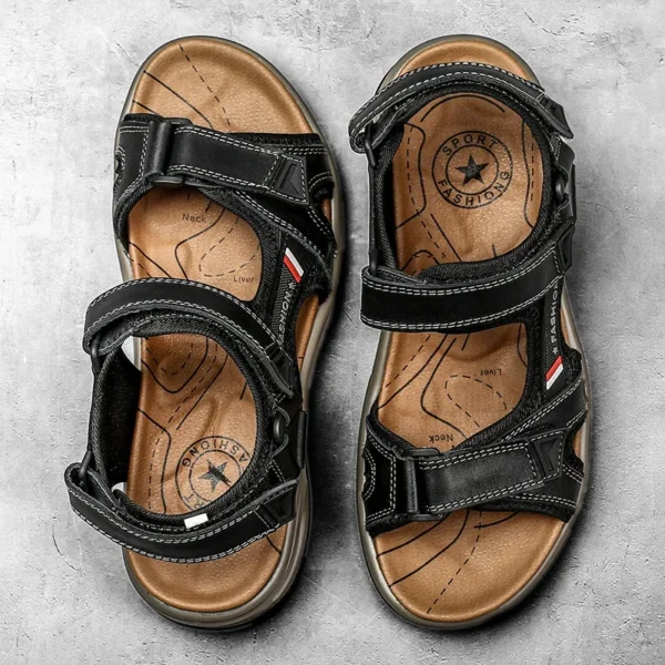 Summer Men's Sandals Leather Men's First Layer Cowhide Gladiator Roman Men's Beach Sandals Cushion Soft Wading Shoes 2023 - Image 4