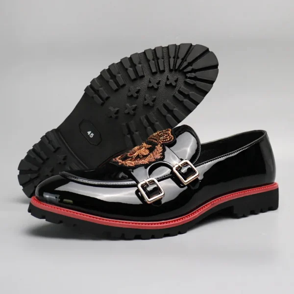 Men's Casual Leather Shoes Fashion Embroidery Men British Style Monk Shoes Mens Slip-on Outdoor Flats - Image 6