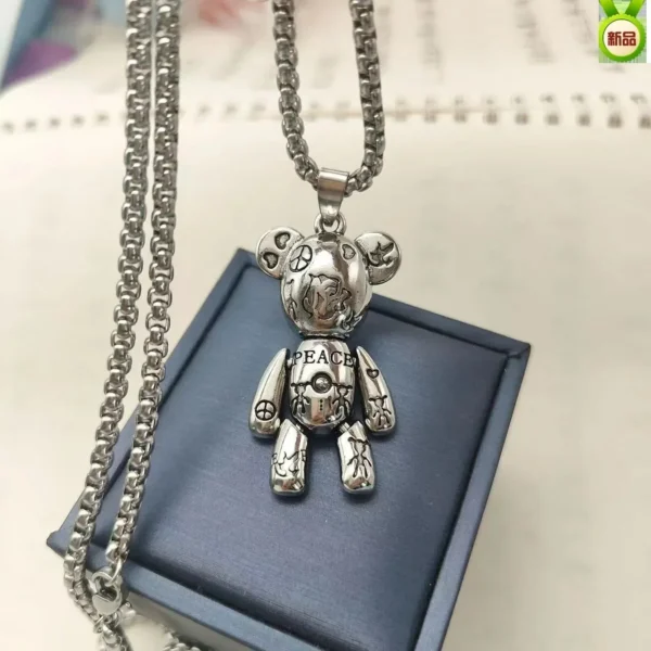 Movable Bear Pendant Necklace Hip Hop Men and Women Punk Couple Sweater Chain Female Bracelet Earring Jewelry Gifts Wholesale - Image 4