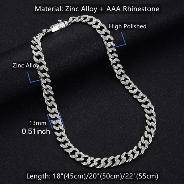 Hip Hop Geometric Cuban Chain Necklace Fashionable High Quality Hip Hop Rhinestone Necklace Bracelet Jewelry Gifts - Image 4