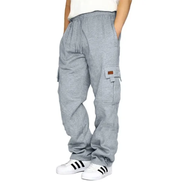 Men’s Loose Cargo Pants Casual Drawstring Elastic Waist Wide Leg Athletic Sweatpants Outdoor Trousers - Image 4