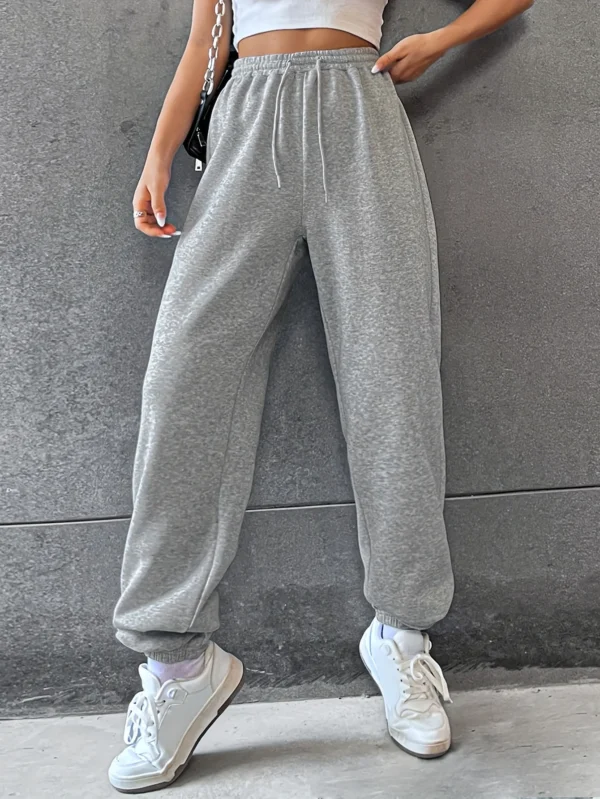 Solid Color Casual Sports Pants Drawstring Elastic Waist Running Jogging Sweatpants Women's Athleisure