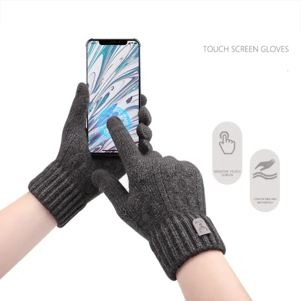 2023 new men's warm gloves winter touch screen plus fleece gloves cold warm wool knitted gloves - Image 2