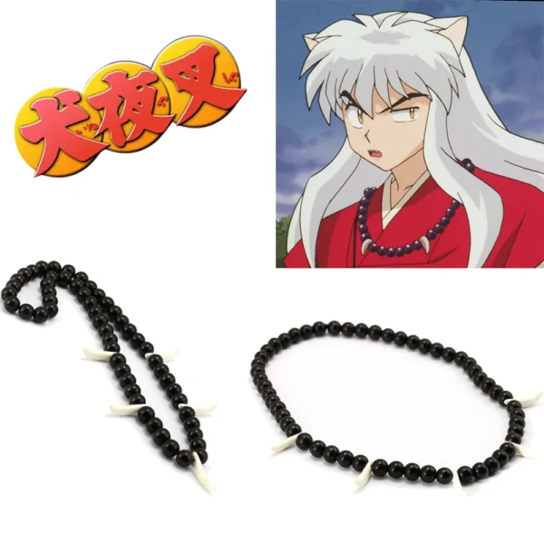 Anime Inuyasha Necklace Word Spirit Rosary Black Beaded Necklace Bangle Logo Pendant Jewelry Gift