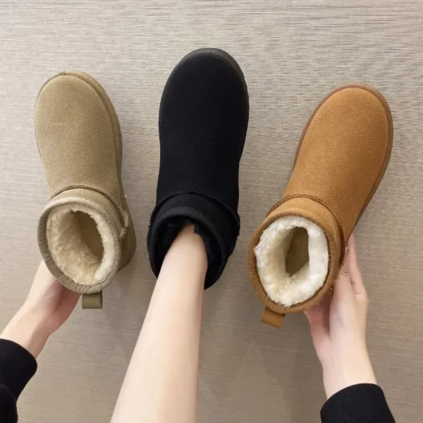 New Snow Boot Style Short Mini Winter Sheepskin Boots Women Waterproof Natural Wool Ankle Boots Fur Lined Ankle Warm Flat Shoes - Image 2