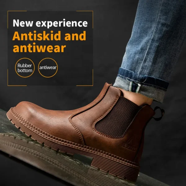 Water Proof Safety Work Shoes For Men Steel Head Leather Boots Male Footwear Indestructible Construction Work Shoes Brown - Image 6