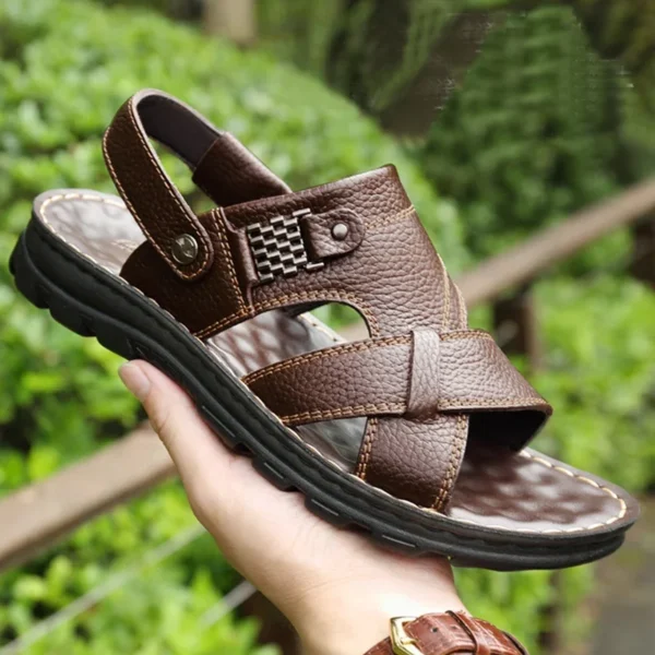 Men's genuine leather casual sandal slippers with soft rubber sole, made of top layer cowhide, fashionable and trendy shoes - Image 6