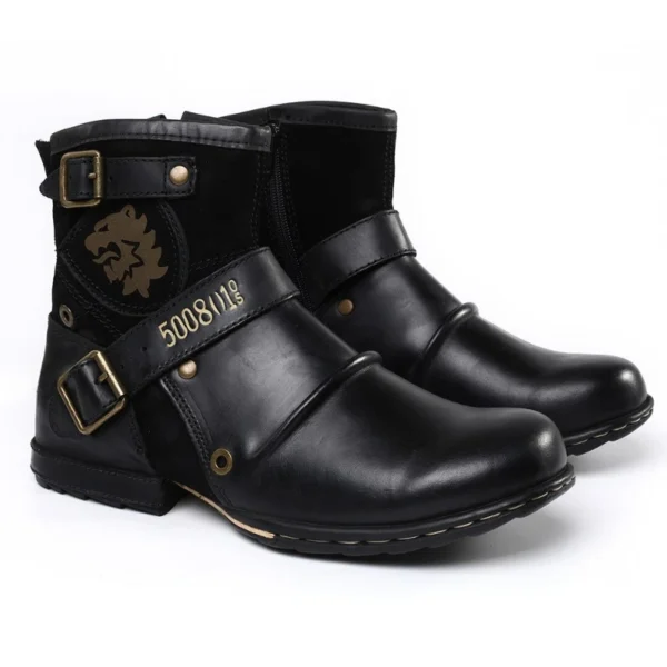 WInter Fashion Men's Shoes Boots Warm Leather Vintage Motorcycle Male Boots Riding Retro 2023 Metal Style Zippers Men's Shoes - Image 4