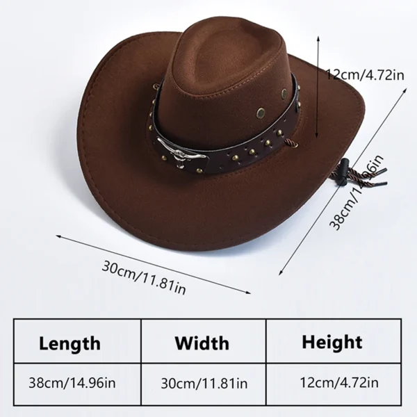 Artificial Suede Western Cowboy Hats Vintage Big-edge Gentleman Cowgirl Jazz Hat Holidays Party Cosplay Hat - Image 2