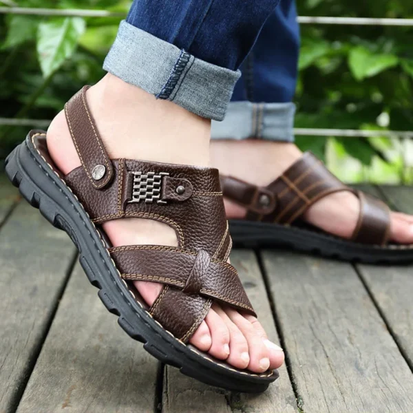 Men's genuine leather casual sandal slippers with soft rubber sole, made of top layer cowhide, fashionable and trendy shoes - Image 3