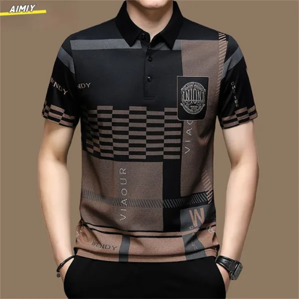 Men's Polo Shirt Business Casual Summer Short Sleeves Tops Pattern Print Button T Shirt Loose Clothes Fashion Polo T Shirt - Image 3