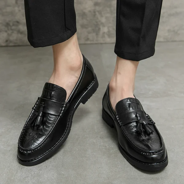 Mens Casual Leather Shoes Comfortable Casual Shoes Formal Business Tassel Loafers Crocodile Print Driving Shoes - Image 4