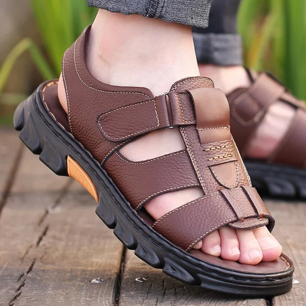 Genuine Leather Men Sandals Men's Massage Sandals Outdoor Non-Slip Beach Shoes Men's Durable Treking Sports Sandals Big Size 48 - Image 2