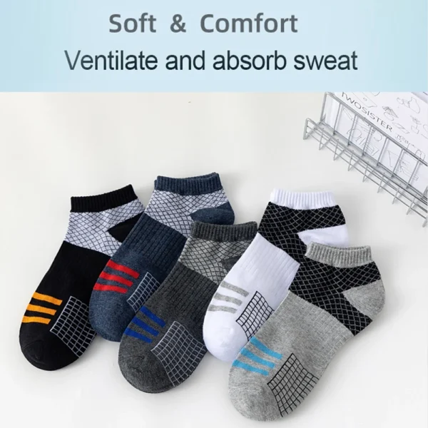 5 Pairs Low Cut Men Socks Spring Summer Breathable Sports Socks Male Short Ankle Athletic Socks Thin Cut grid Sokken - Image 5