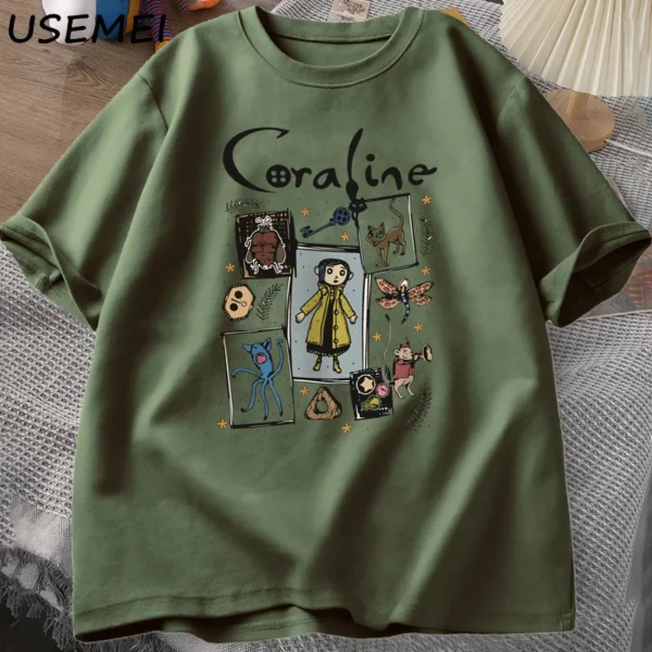 Coraline Halloween T Shirt Women Men Spooky Vintage T-shirt Harajuku Fall Short Sleeve Tshirt Cotton Women's Clothing - Image 4