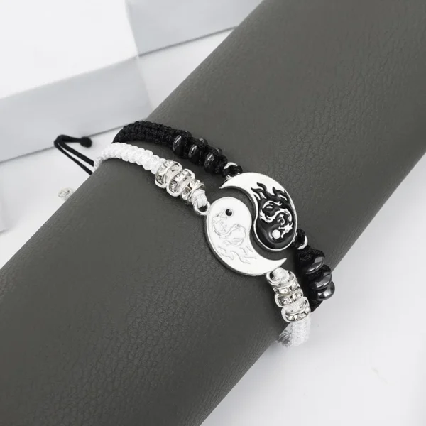 2/4Pcs Tai Chi Yin Yang Couple Bracelets Necklaces Set Pendant Adjustable Braid Chain Bracelet Matching Lover Bracelets Choker - Image 3