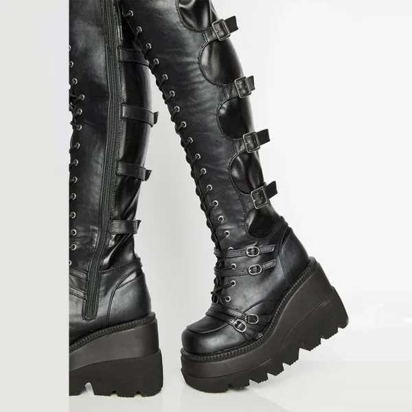 Punk Over-the-knee Boots Women Platform Heels Belt Buckle Boot Motorcycle Goth Shoe Thigh High Flat Boots Plus Size 42 43 - Image 3